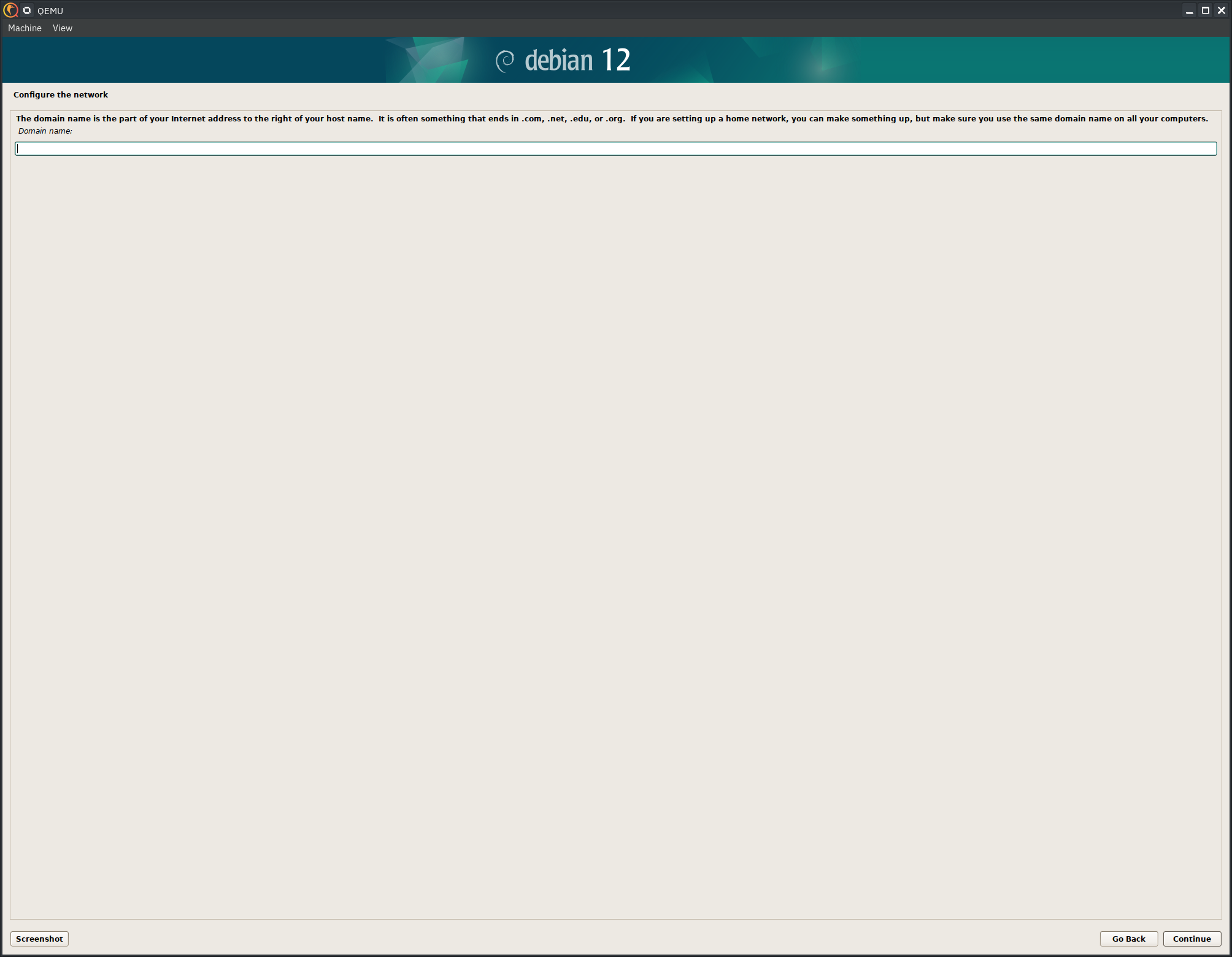 Debian 12 installer, domain setting