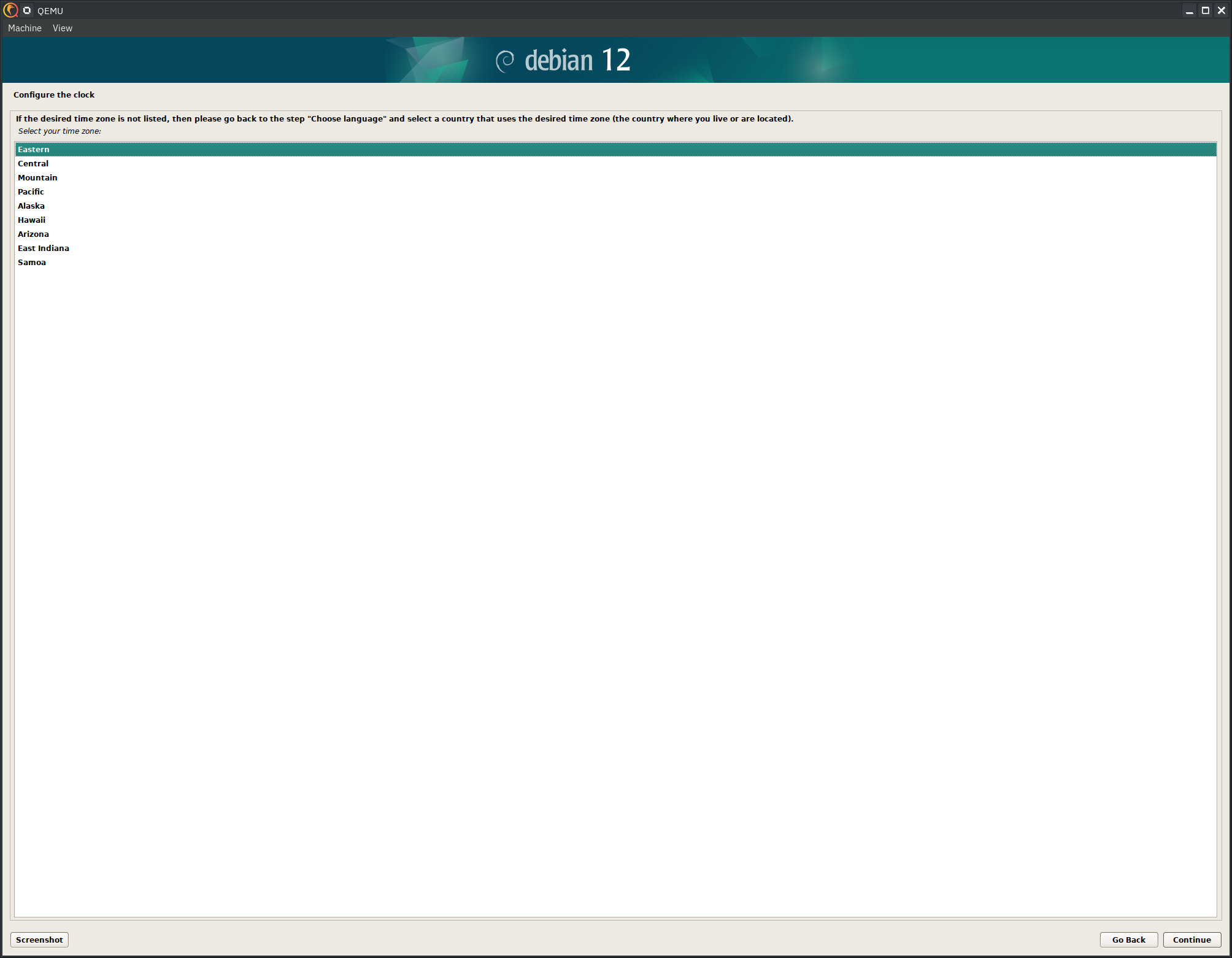 Debian 12 installer, timezone
