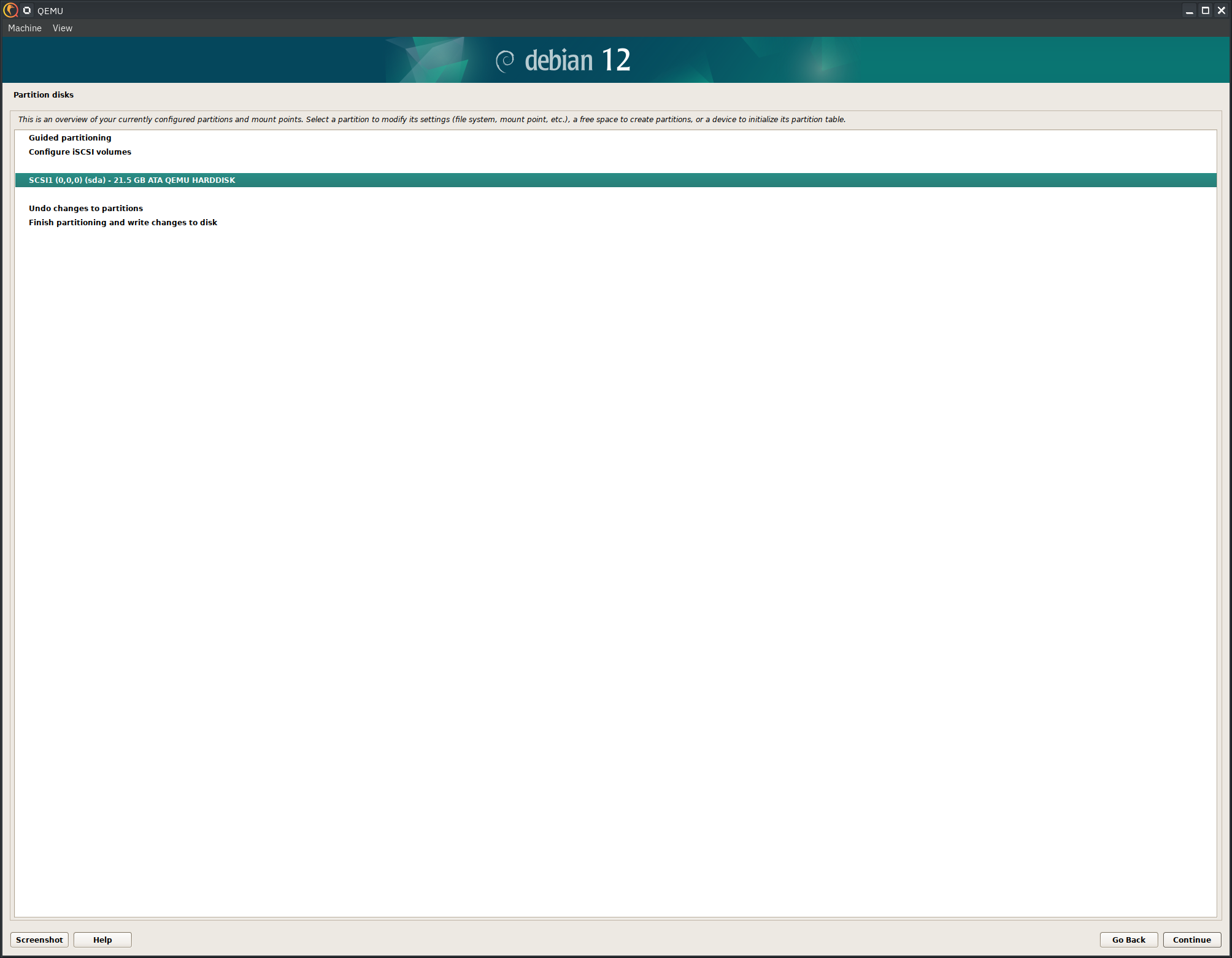Debian 12 installer, disk selection