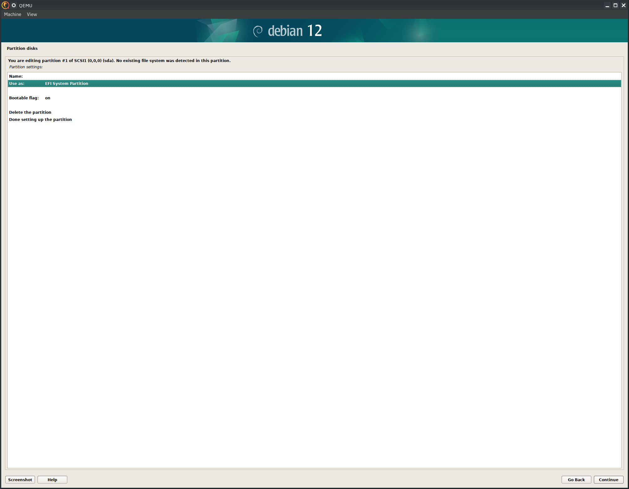 Debian 12 installer, EFI System Partition