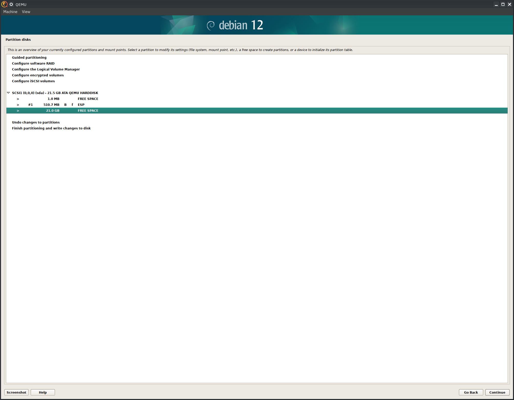 Debian 12 installer, free space again