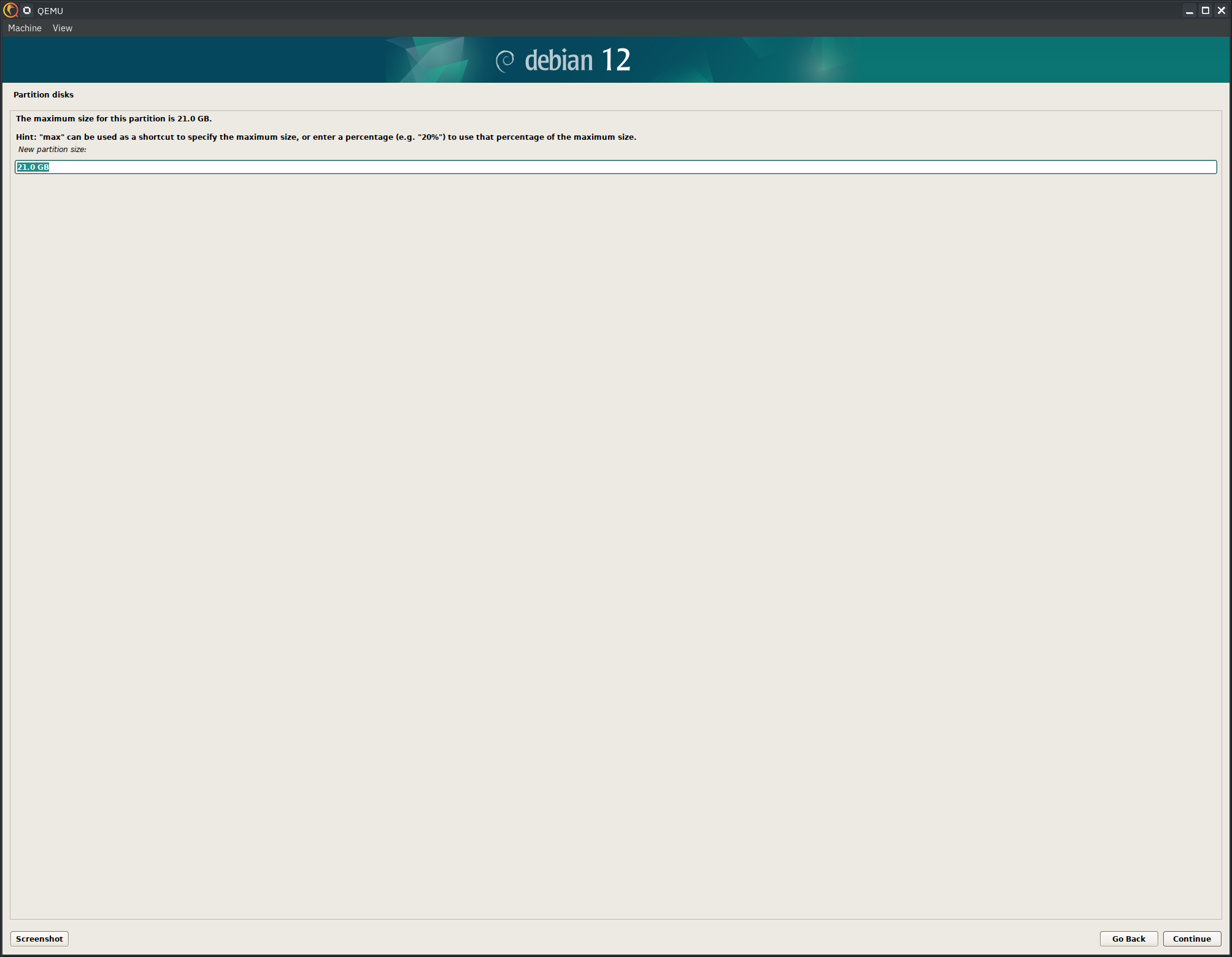 Debian 12 installer, use the rest of the space
