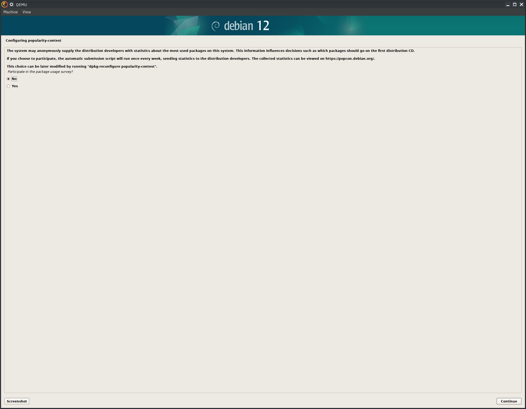 Debian 12 installer, I don't answer questions