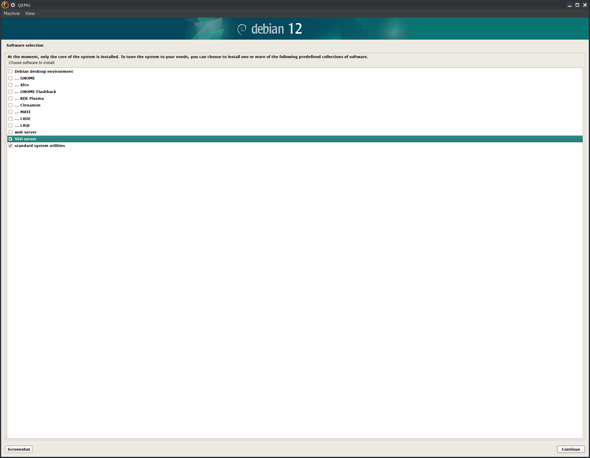 Debian 12 installer, package selection