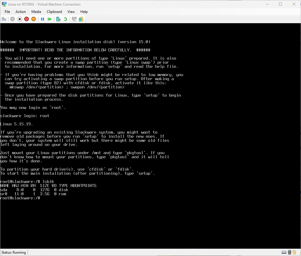 Virtual machine showing lsblk