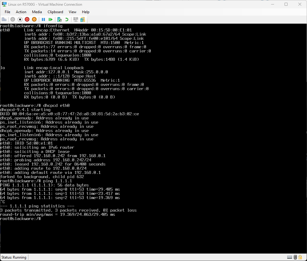 Virtual machine showing network