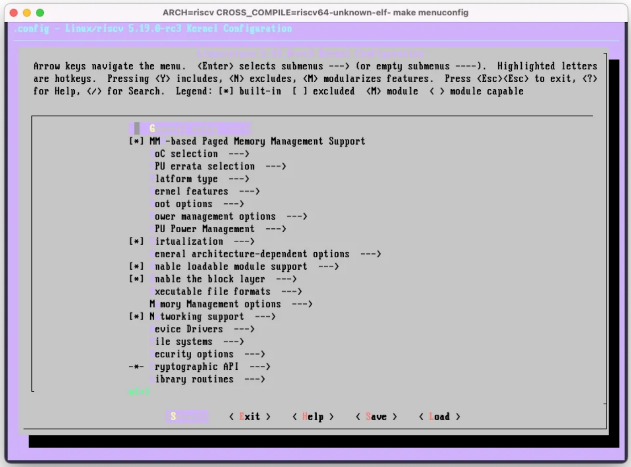 RISC-V, Linux make menuconfig